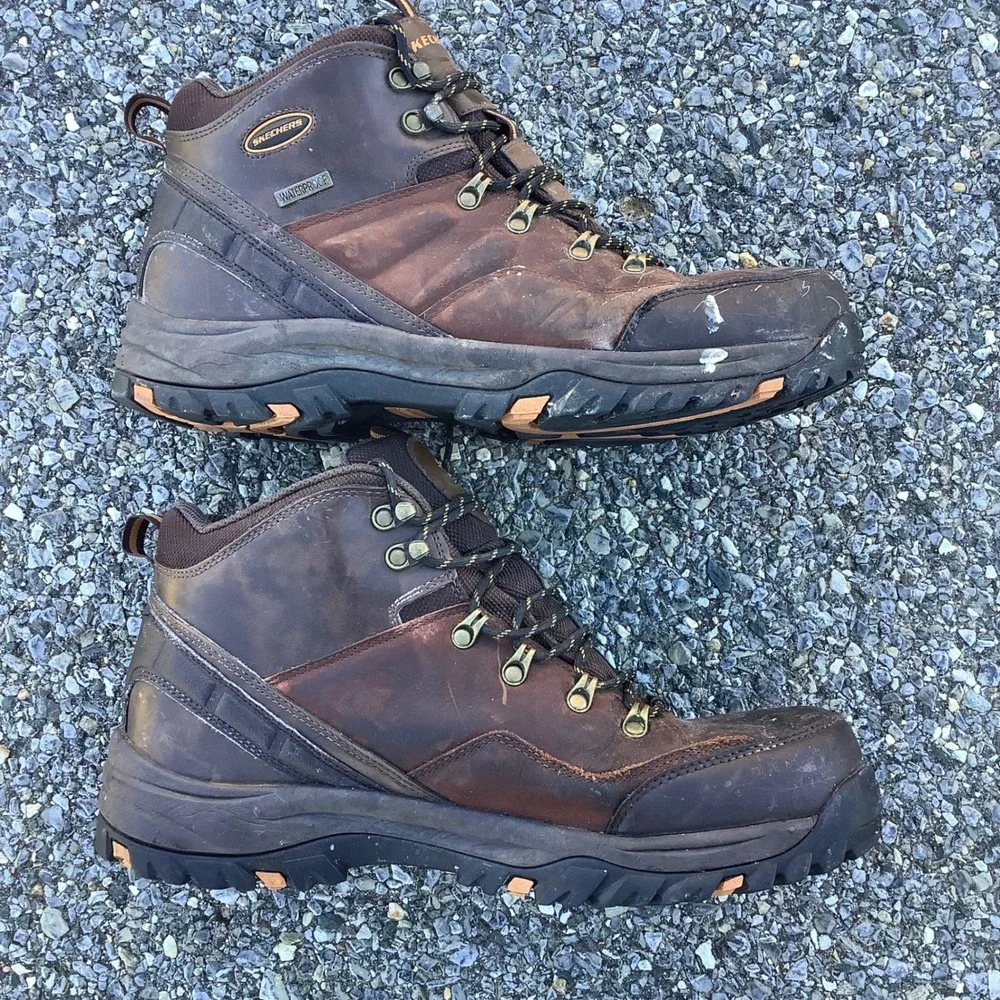 Skechers Waterproof Men's Leather Hiking Boots Brown Size 13‎ US